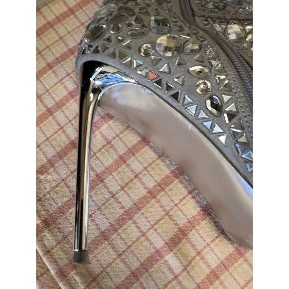 Steve Madden Stiletto Crystalle Rhinestone Silver Ankle Boots Womens 11 Stunning - Picture 6 of 14